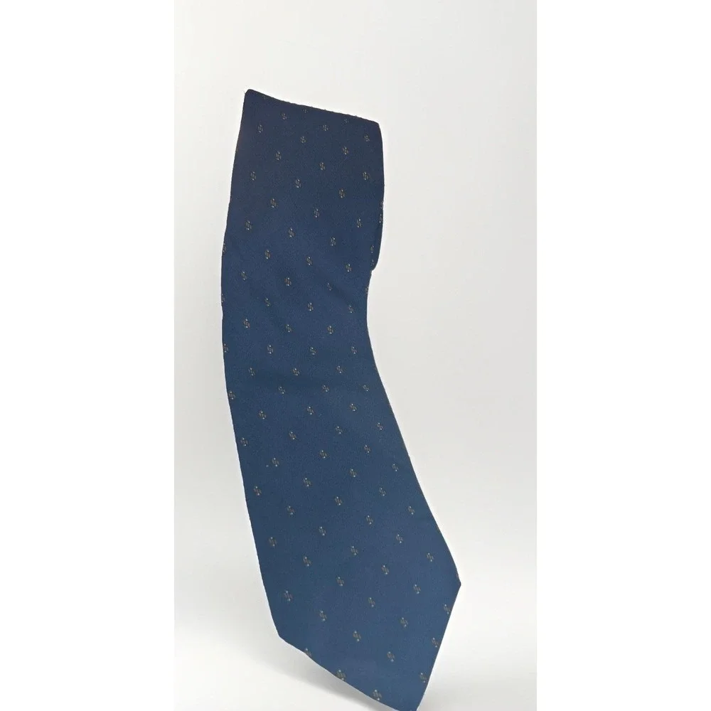 Vintage Charles Jourdan Paris Silk Tie Blue With Sm. Gold Pattern Luxe Designer